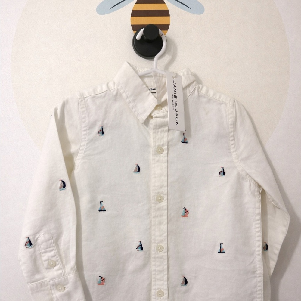 NWT Janie and Jack White Button-Up Shirt with Embroidery